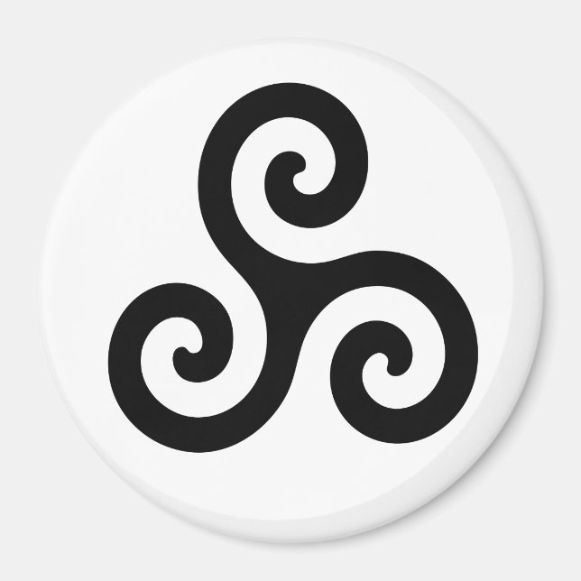 Imã Preto Céltico Triplo Espiral Triskele em Branco (Frente)