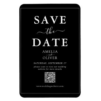 Ímã Preto Código QR Casamento Moderno Salve a Data