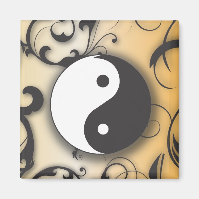 Imã Preto com Yin e Yang de bronze com roldanas (Frente)