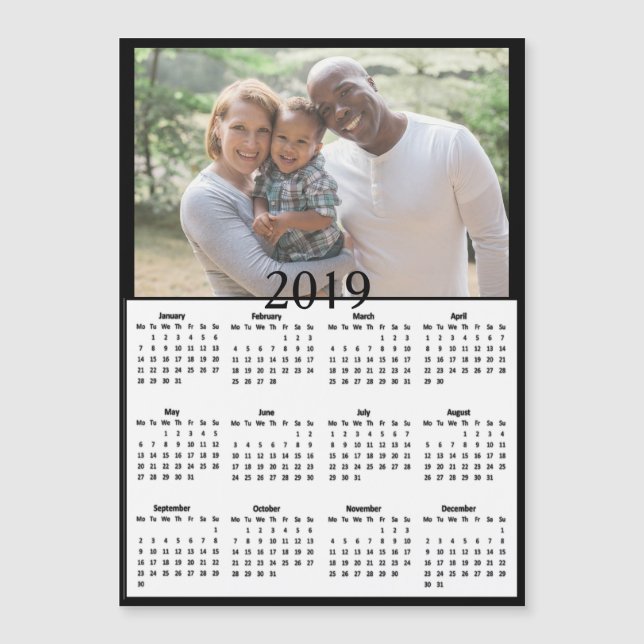 Ímã preto da foto do calendário do fundo 2019 (Frente)
