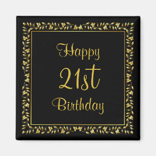 Imã Preto e aniversário de 21 anos floral Dourado