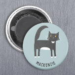 Imã Preto e Branco Personalizado<br><div class="desc">Um design de um gato de smoking preto e branco em um fundo azul de ovo de pato, perfeito para amantes de animais e animais de estimação. Altere o nome para personalizar. Arte original de Nic Squirrell.</div>