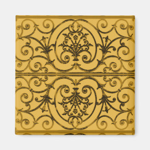 Imã Preto e teste padrão do scrollwork do ouro