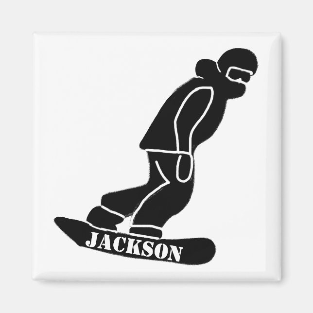 Imã Preto Freeride Snowboarder Snowboard Stencil (Frente)