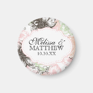 Imã Preto gráfico do rosa das flores do vintage flora