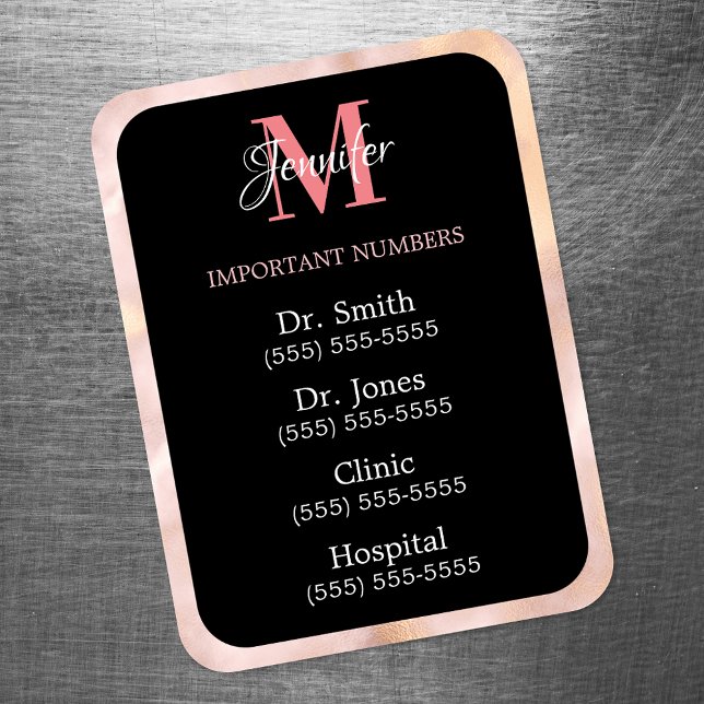 Ímã Preto Rosa e Branco Números Importantes Monogramad (Criador carregado)