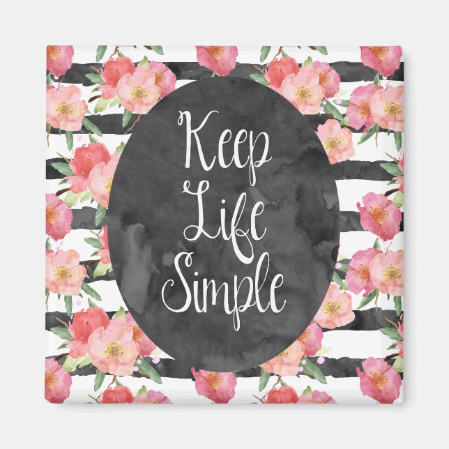 Imã Preto White Stripes Cor-de-Água Rosa Floral (Frente)