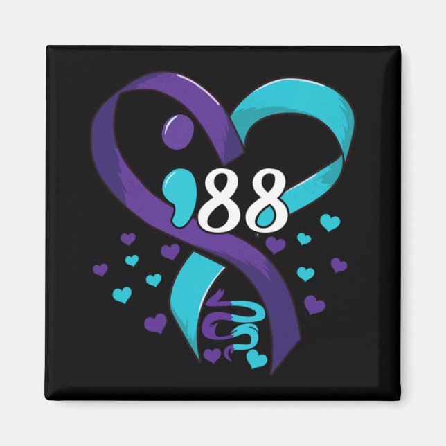 Imã Prevention Awareness 988 Heart Teal And Purple  (Frente)