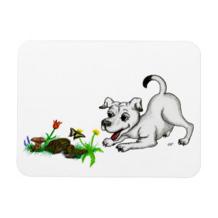Ímã Primavera acordado, cachorro com borboleta
