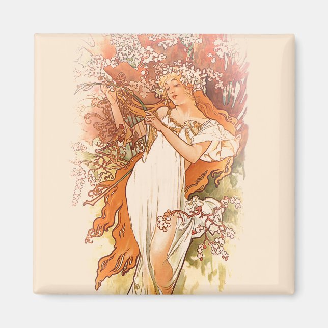 Imã Primavera - Alphonse Mucha Art Nouveau (Frente)