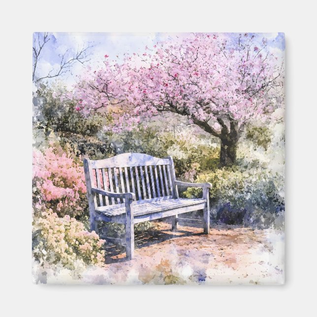 Imã Primavera Blossom Bench Watercolor (Frente)