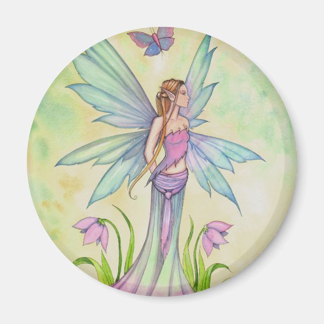 Imã Primavera Butterfly Fairy Fantasy Art (Frente)