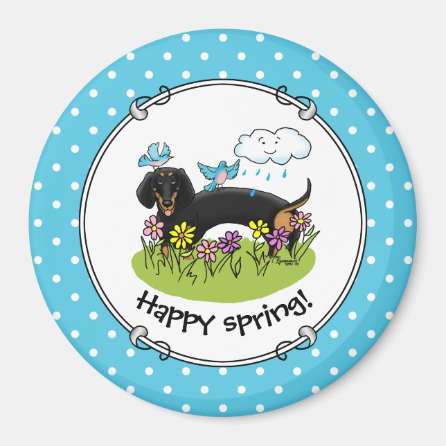 Imã Primavera Dachshund Dog Dachsie (preto e bronzeado (Frente)