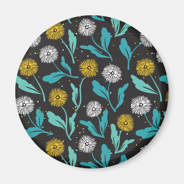 Imã Primavera Dandelion Flores e Folhas Design (Frente)