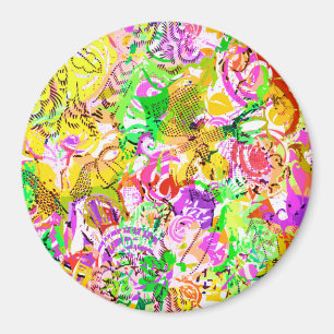 Imã Primavera floral branco e colorido