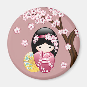 Imã Primavera Kokeshi Doll - Bonito Geisha Japonês a