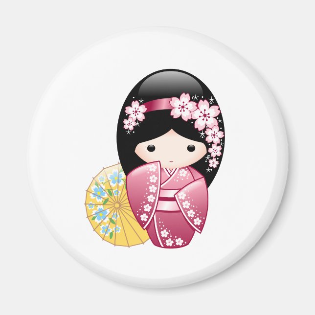 Imã Primavera Kokeshi Doll - Garota Geisha Japonesa Bo (Frente)