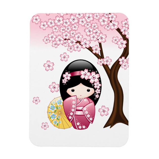 Ímã Primavera Kokeshi Doll - Garota Geisha Japonesa Bo (Vertical)