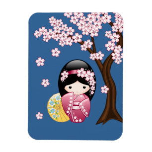 Ímã Primavera Kokeshi Doll - Gisha japonesa giro em az