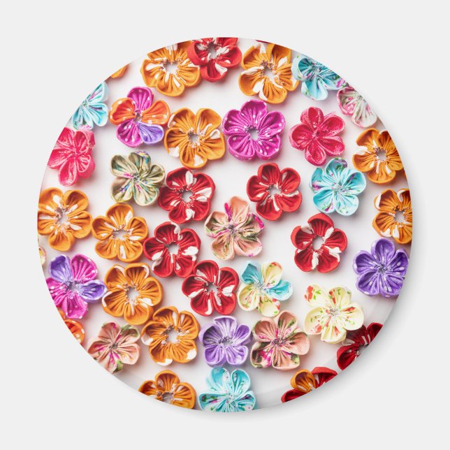 Imã Primavera tecido com costura manual Flores multico (Frente)