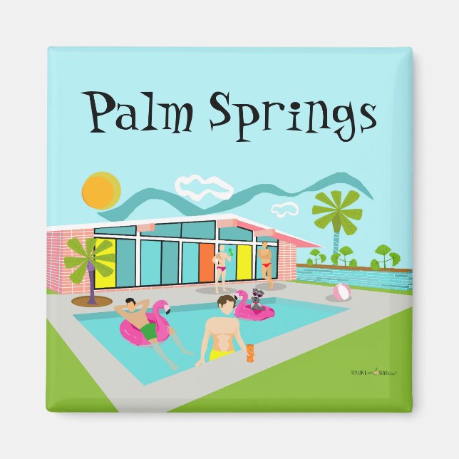 Imã Primaveras de Palm Parte Piscina Flamingo Retro-Ga (Frente)