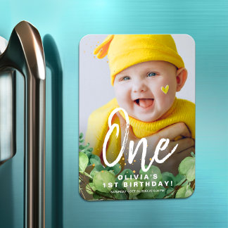 Ímã Primeira 1 Foto clássica de aniversário rústico el