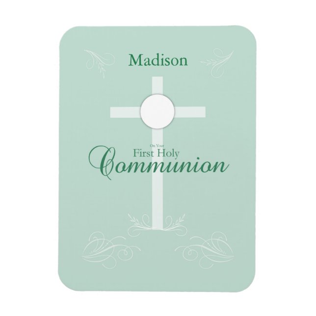 Ímã Primeira Comunhão Sagrada, Script em Verde Suave (Vertical)