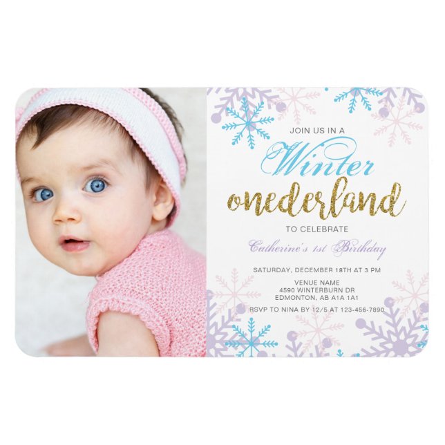 Ímã Primeiro aniversario de Winter Onederland com neve (Horizontal)