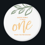 Imã Primeiro Aniversário Folhas de Pintura de Porte<br><div class="desc">Adquira este belo ímã de primeiro aniversário acentuado com folhas de pintura de rabisco. Personalize-o com o nome do seu filho ou filha.</div>