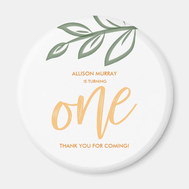 Imã Primeiro Aniversário Folhas de Pintura de Porte (Frente)
