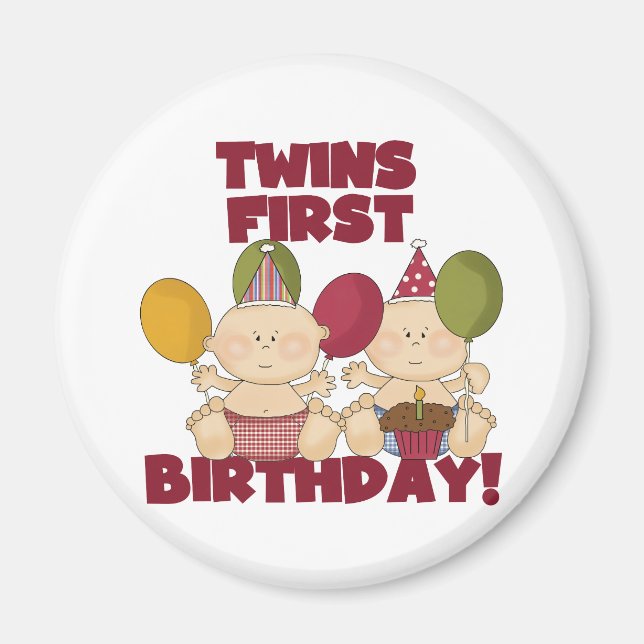 Imã Primeiro aniversario gêmeos - Camisetas e presente (Frente)