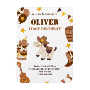 Ímã Primeiro Aniversário Rodeo Boy 1ruas Convites Flex