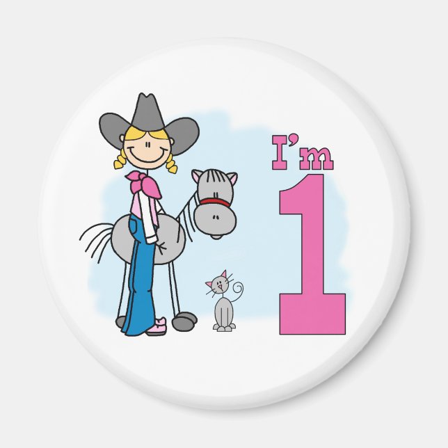 Imã Primeiro aniversario Stick Cowgirl (Frente)