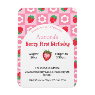 Ímã Primeiro Convite de aniversário de Berry Rosa e Ve