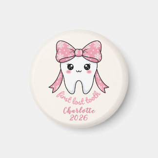 Imã Primeiro Dente de Bebê Laço Rosa Kawaii Milestone
