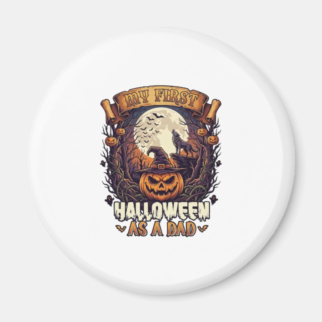 Imã Primeiro Halloween Como Papai Abóbora Lobo Lua_1 (Frente)