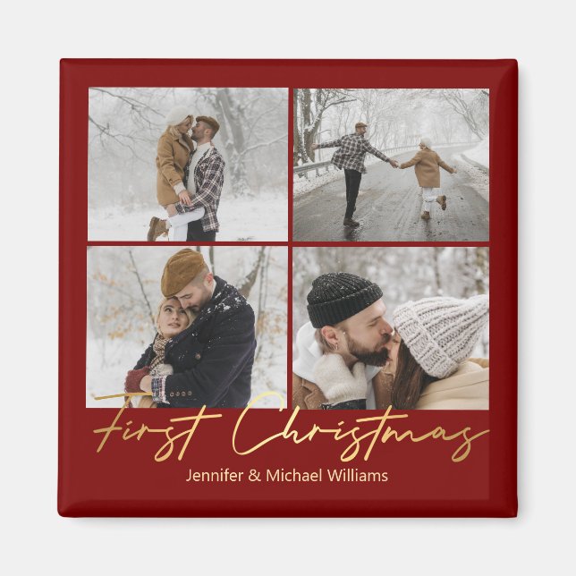 Imã primeiro natal, 4 fotos colagem ouro casamento ver (Frente)