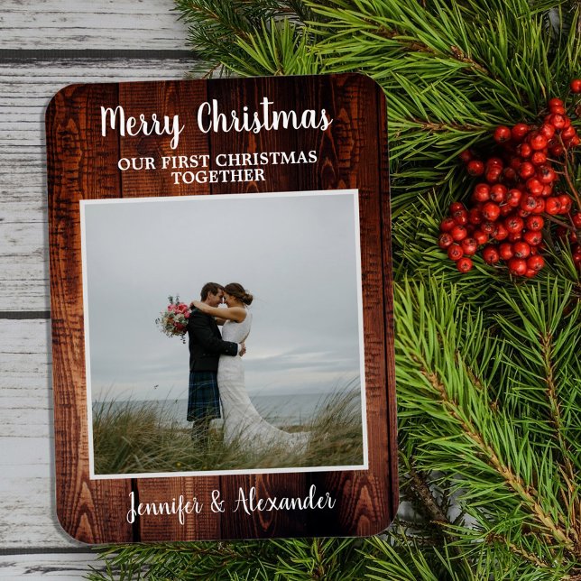 Ímã Primeiro Natal juntos Foto Feliz Natal (Create your own First Christmas together Merrry Christmas photo Magnet.)