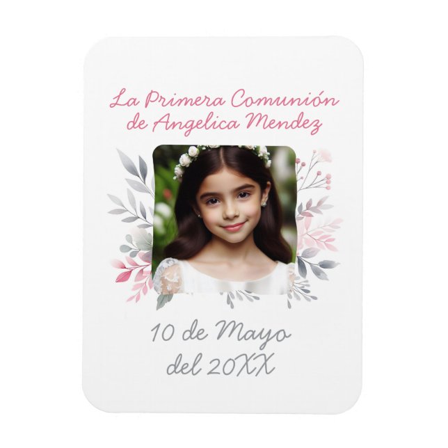 Ímã Primera Comunitat con Foto y Flores Espanhol (Vertical)