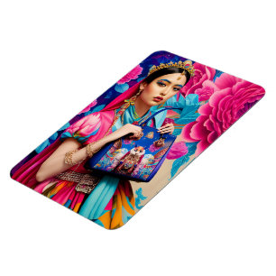 Ímã Princesa de moda floral com bolsa