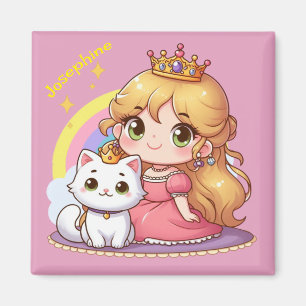 Imã Princesa fofa personalizável com gato branco
