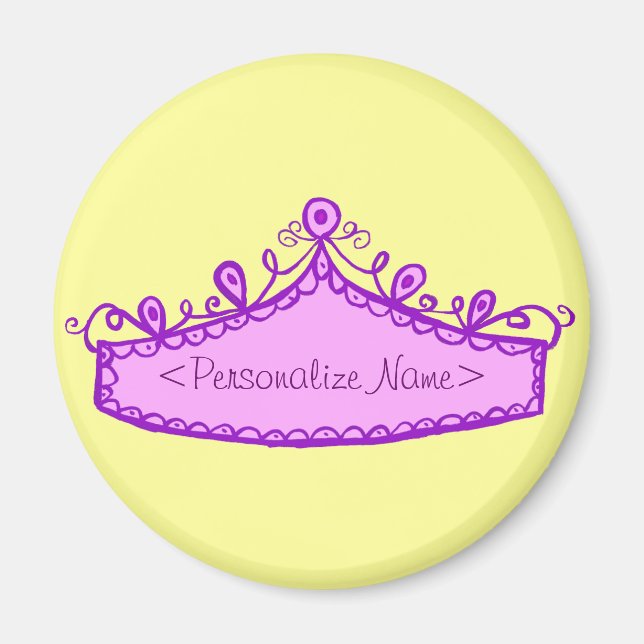 Imã Princesa Tiara, Rosa, Coroa Com Nome Personalizado (Frente)