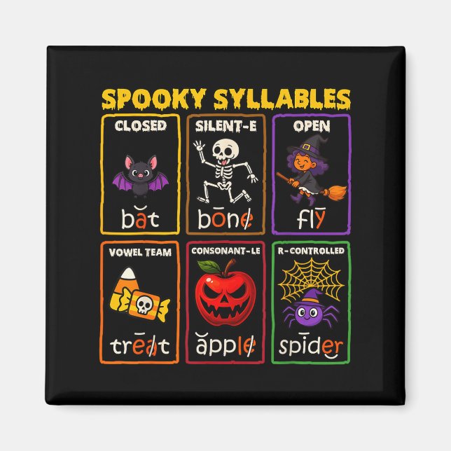 Imã Professor de Leitura de Halloween Sílabas Assustad (Frente)