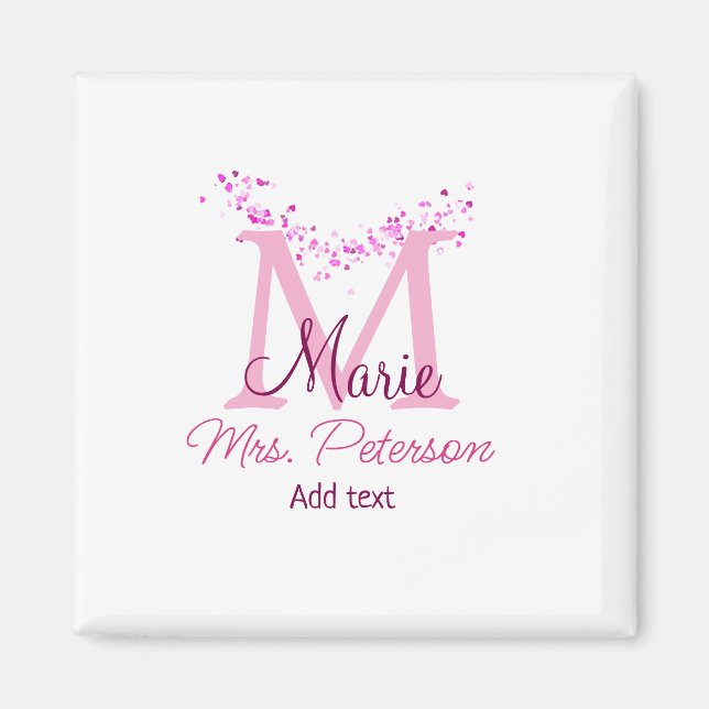 Imã Professor de monograma de brilho cardíaco rosa Sra (Frente)