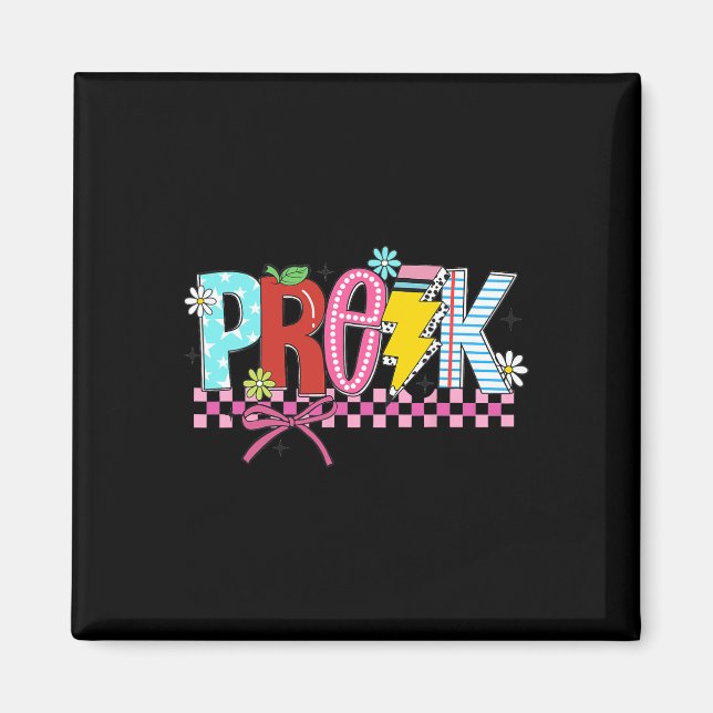 Imã Professor de Pré K Retro Relâmpago Lápis Volta À  (Frente)