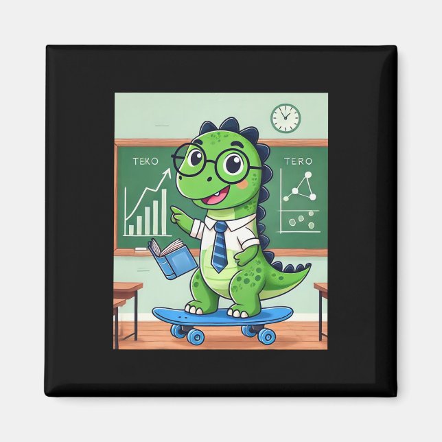 Imã Professor Dinossauro Fofo Andando De Skate Na Sala (Frente)