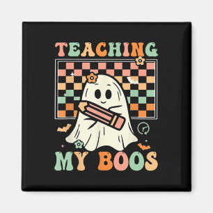Imã Professora Cute Ghost Groovy Professora Halloween