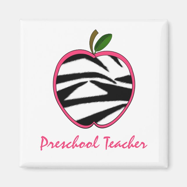 Imã Professora da pré-escola Zebra Print Apple (Frente)