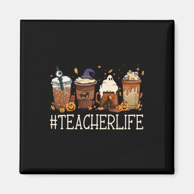 Imã Professora Horror Queda Café Louco Halloween Pumpk (Frente)