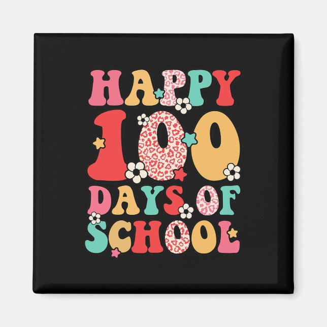 Imã Professores Crianças Retro Groovy 100 Dias Feliz 1 (Frente)